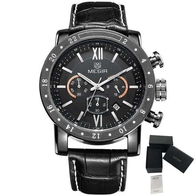 MEGIR Luxury Men's Business Watches Chronograph Waterproof Stainless Steel Quartz Watch Calendar Male Clock Reloj Hombre 3008