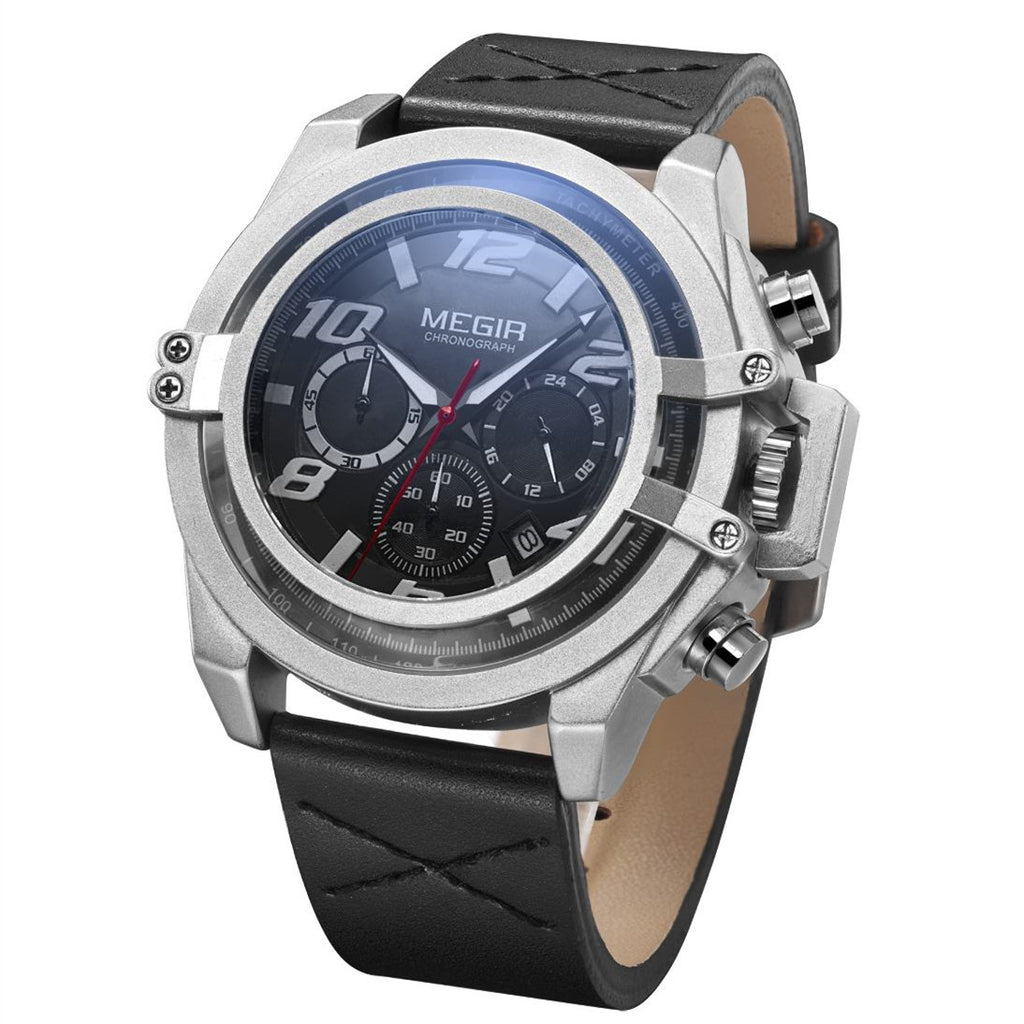 MEGIR Fashion Men Watches Leather Strap Sport Watch Chronograph Waterproof Quartz Wristwatch Clock Relogio Masculino 2052