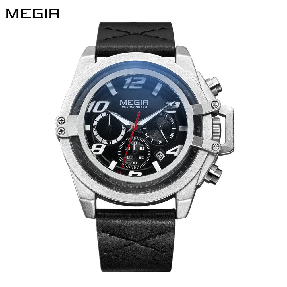 MEGIR Fashion Men Watches Leather Strap Sport Watch Chronograph Waterproof Quartz Wristwatch Clock Relogio Masculino 2052