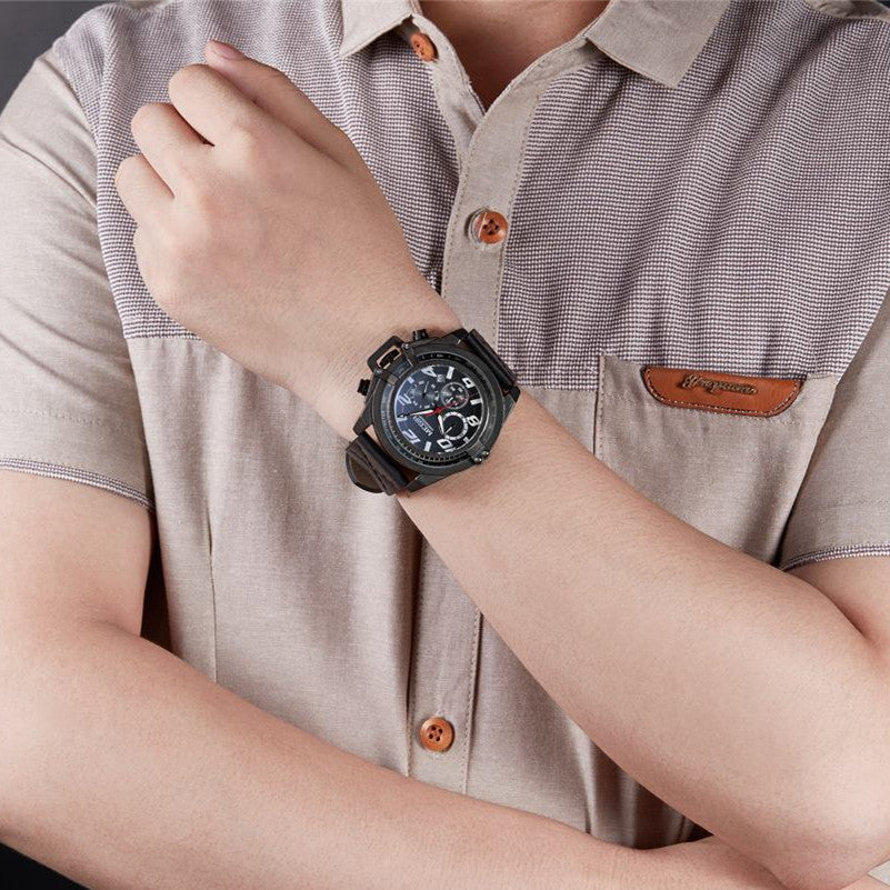MEGIR Fashion Men Watches Leather Strap Sport Watch Chronograph Waterproof Quartz Wristwatch Clock Relogio Masculino 2052
