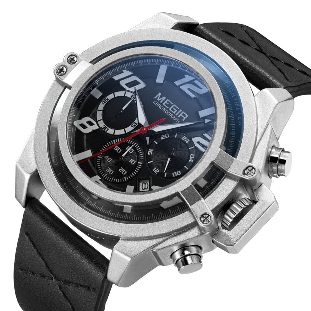 MEGIR Fashion Men Watches Leather Strap Sport Watch Chronograph Waterproof Quartz Wristwatch Clock Relogio Masculino 2052
