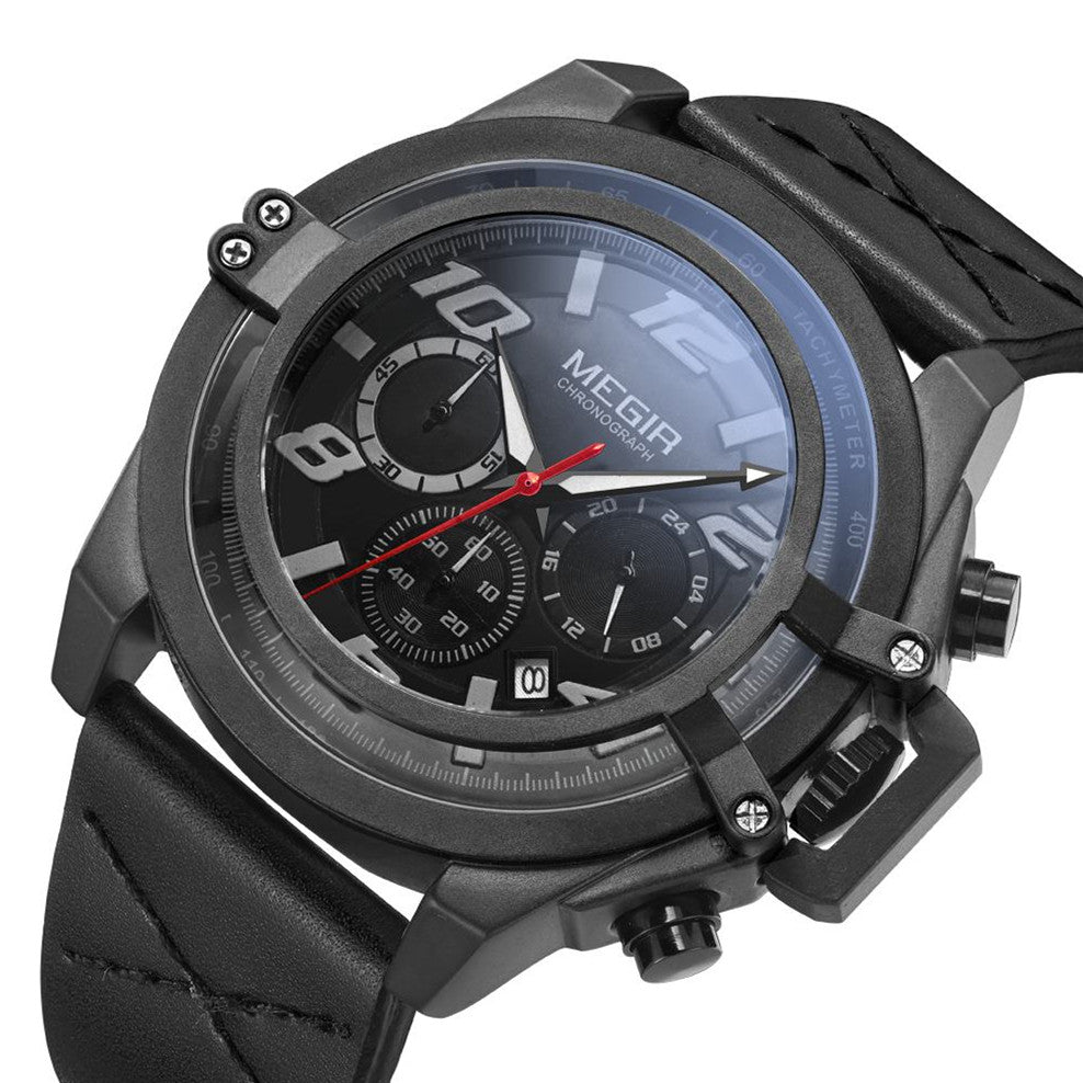 MEGIR Fashion Men Watches Leather Strap Sport Watch Chronograph Waterproof Quartz Wristwatch Clock Relogio Masculino 2052