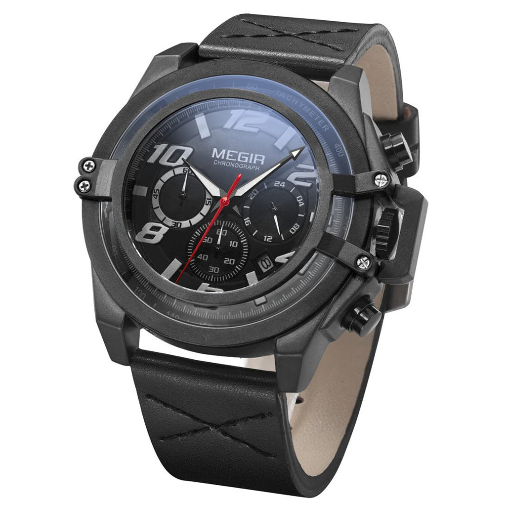 MEGIR Fashion Men Watches Leather Strap Sport Watch Chronograph Waterproof Quartz Wristwatch Clock Relogio Masculino 2052