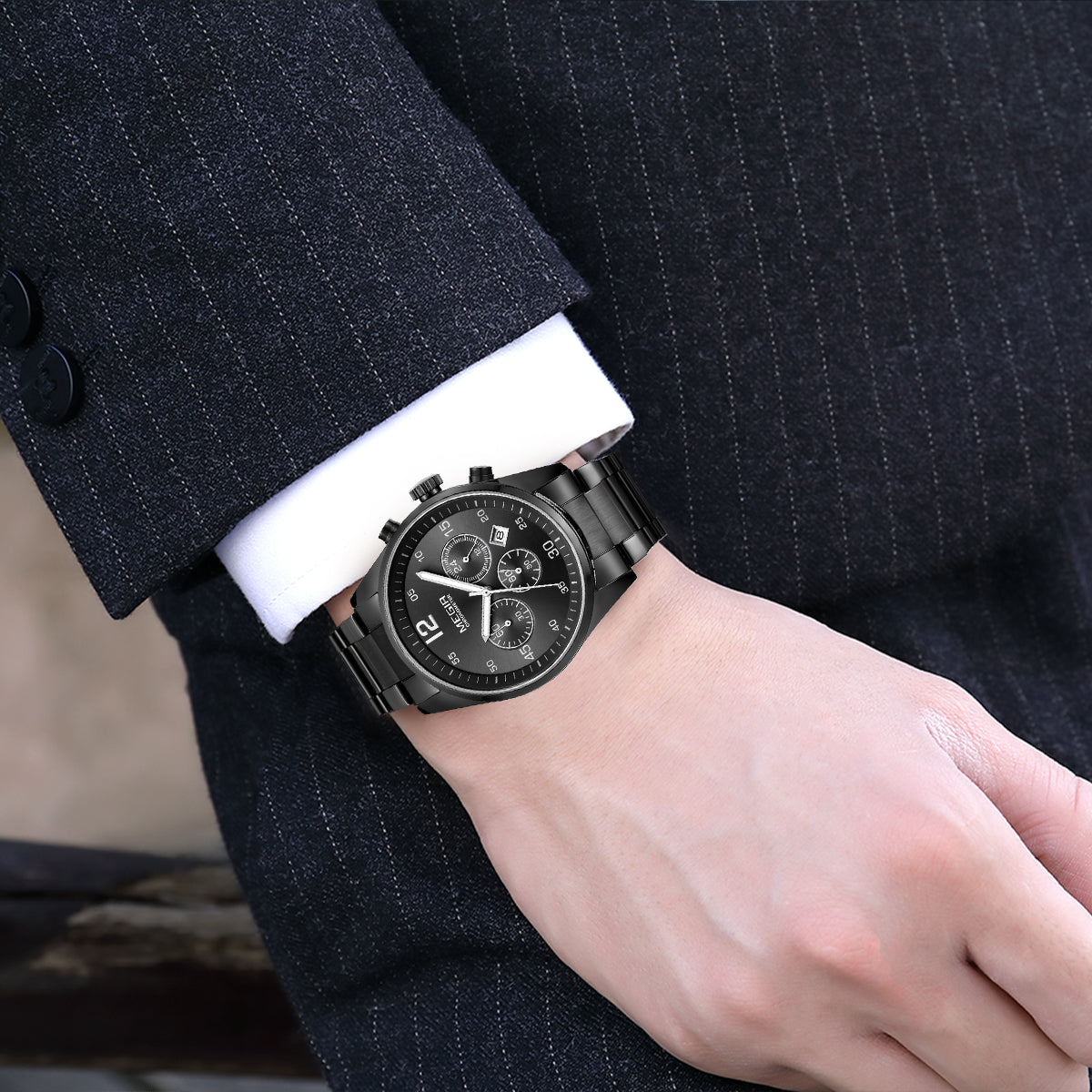 MEGIR Fashion Men Watches Stainless Steel Strap Business Wristwatch Waterproof Date Quartz Man Clock Relogio Masculino 2010