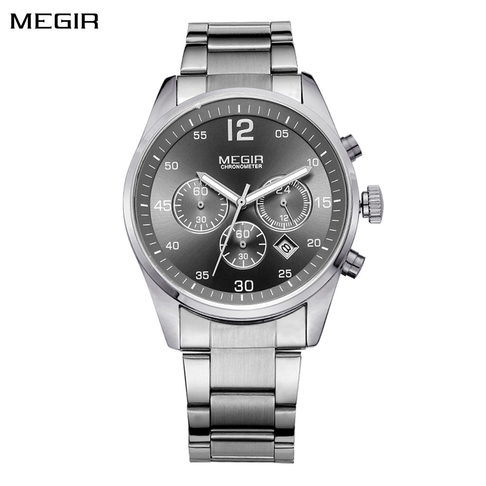 MEGIR Fashion Men Watches Stainless Steel Strap Business Wristwatch Waterproof Date Quartz Man Clock Relogio Masculino 2010