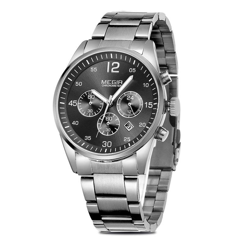 MEGIR Fashion Men Watches Stainless Steel Strap Business Wristwatch Waterproof Date Quartz Man Clock Relogio Masculino 2010