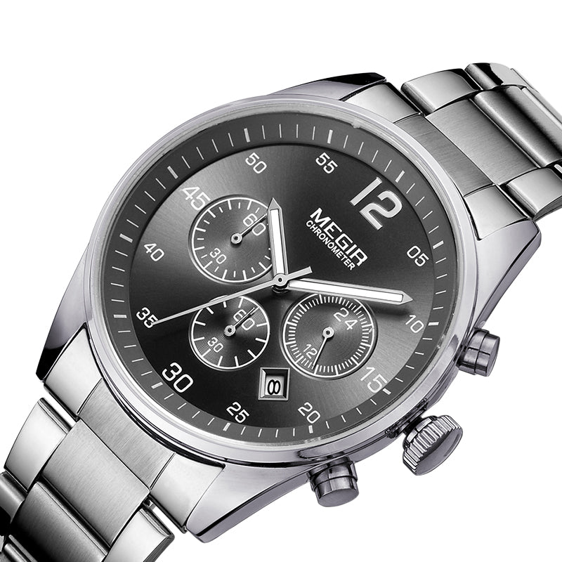 MEGIR Fashion Men Watches Stainless Steel Strap Business Wristwatch Waterproof Date Quartz Man Clock Relogio Masculino 2010