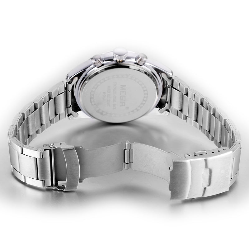 MEGIR Fashion Men Watches Stainless Steel Strap Business Wristwatch Waterproof Date Quartz Man Clock Relogio Masculino 2010