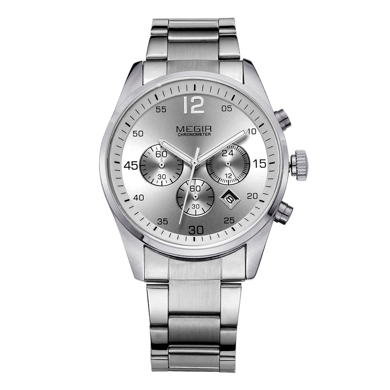 MEGIR Fashion Men Watches Stainless Steel Strap Business Wristwatch Waterproof Date Quartz Man Clock Relogio Masculino 2010