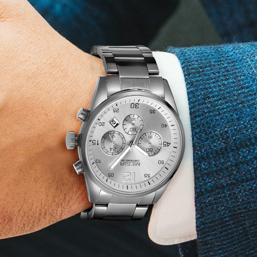 MEGIR Fashion Men Watches Stainless Steel Strap Business Wristwatch Waterproof Date Quartz Man Clock Relogio Masculino 2010