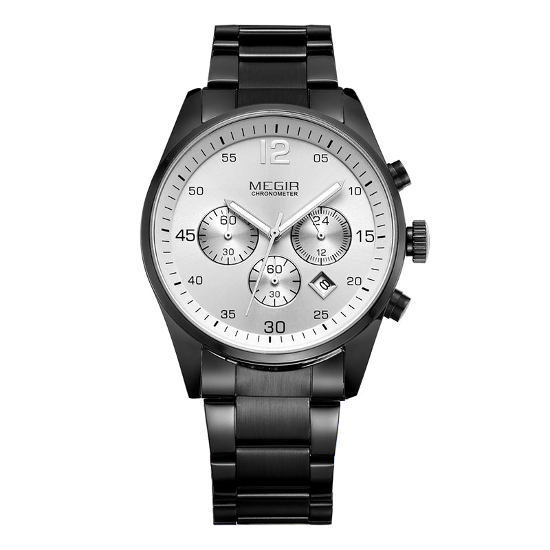 MEGIR Fashion Men Watches Stainless Steel Strap Business Wristwatch Waterproof Date Quartz Man Clock Relogio Masculino 2010