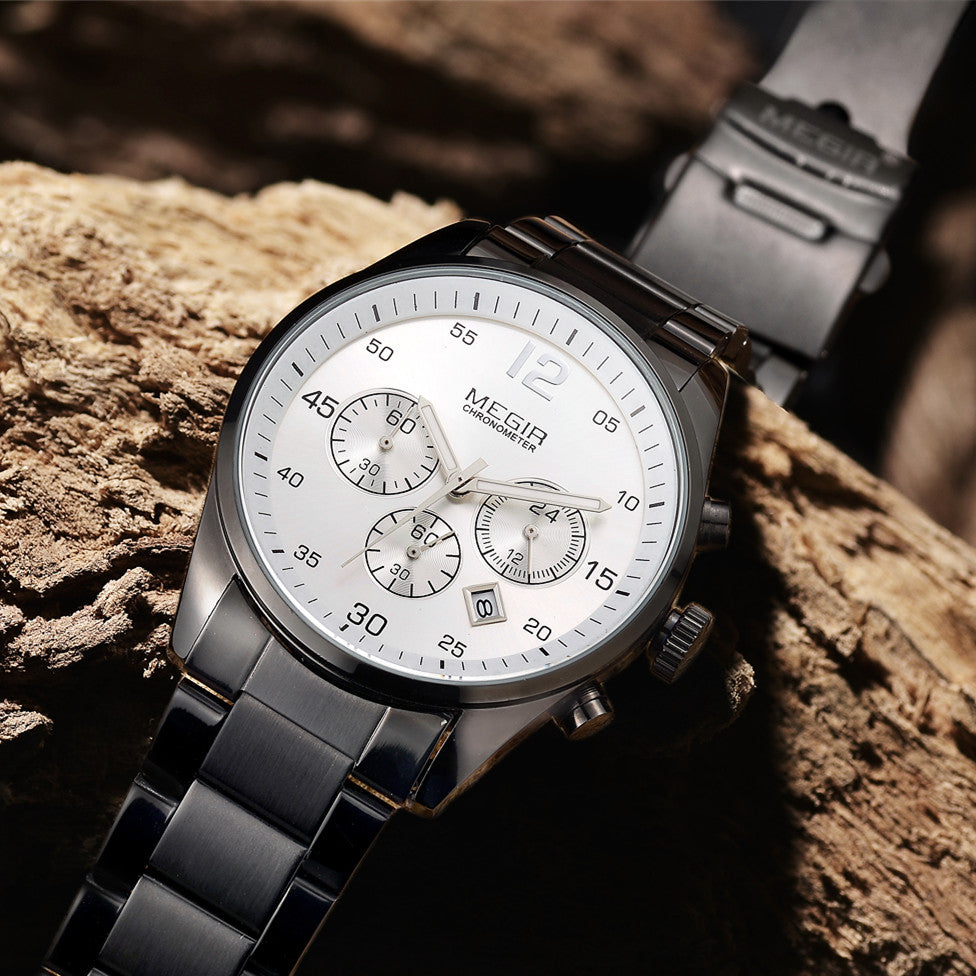MEGIR Fashion Men Watches Stainless Steel Strap Business Wristwatch Waterproof Date Quartz Man Clock Relogio Masculino 2010