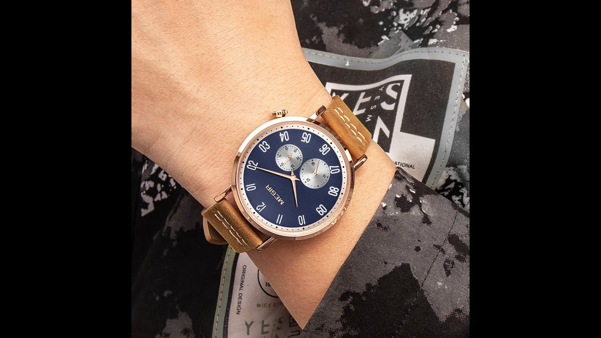 MEGIR Fashion Casual Men Watches Luxury Leather Quartz Sport Wristwatch Waterproof Luminous Clock Large Dial Relogio Masculino 1083