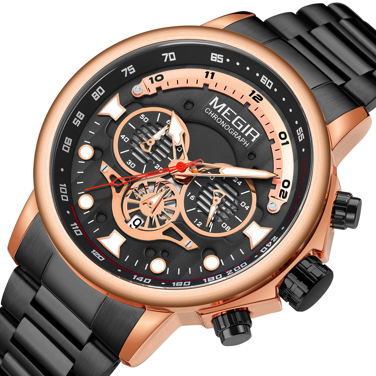 MEGIR Luxury Men Watches Stainless Steel Quartz Wristwatches Fashion Men Business Watch Clock Male Chronograph Relogio Masculino 2223