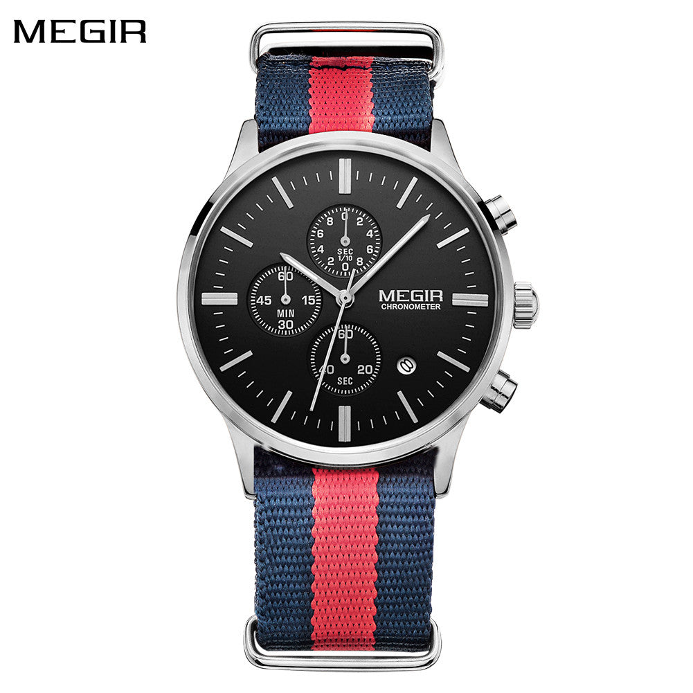 MEGIR Luxury Brand Sports Military Watches for Men Canvas Strap Fashion Men Chronograph Waterproof Luminous Quartz Wristwatch Clock 2011