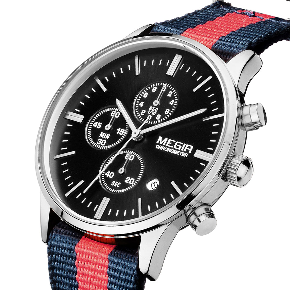 MEGIR Luxury Brand Sports Military Watches for Men Canvas Strap Fashion Men Chronograph Waterproof Luminous Quartz Wristwatch Clock 2011