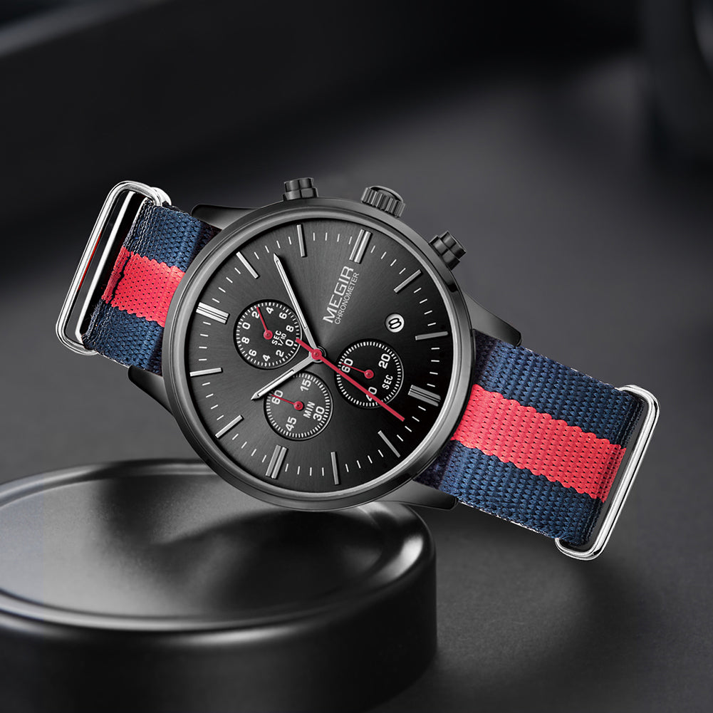 MEGIR Luxury Brand Sports Military Watches for Men Canvas Strap Fashion Men Chronograph Waterproof Luminous Quartz Wristwatch Clock 2011