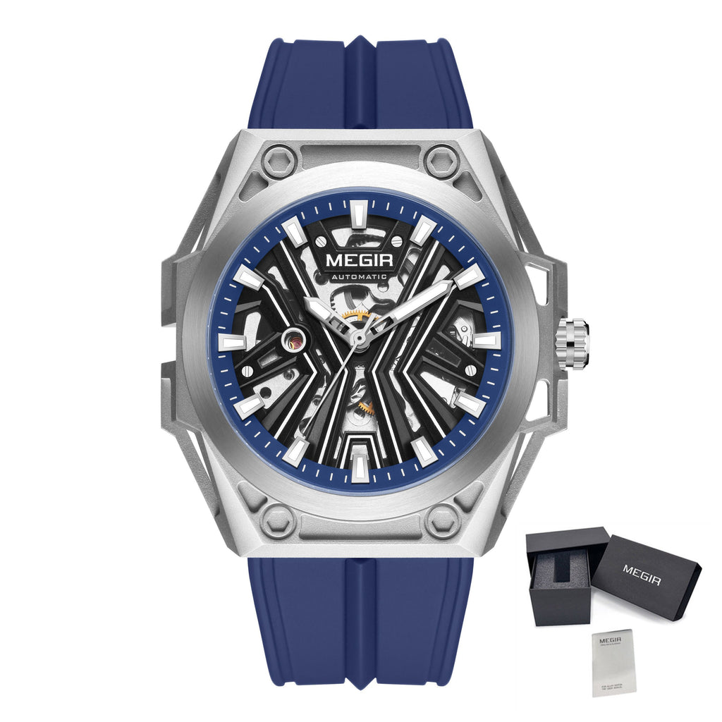 MEGIR Fashion Fully Automatic Mechanical Men's Watch Stainless Steel Case Sports Military Wristwatch Waterproof Watches Clock 8603