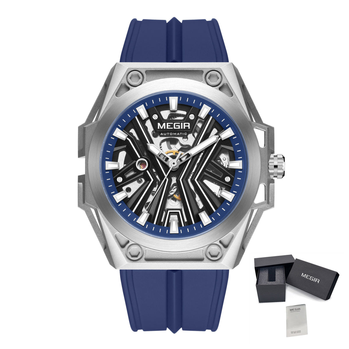 MEGIR Fashion Fully Automatic Mechanical Men's Watch Stainless Steel Case Sports Military Wristwatch Waterproof Watches Clock 8603