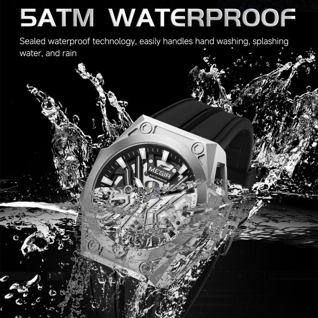 MEGIR Fashion Fully Automatic Mechanical Men's Watch Stainless Steel Case Sports Military Wristwatch Waterproof Watches Clock 8603