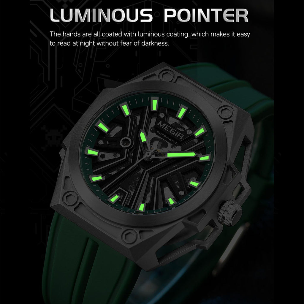 MEGIR Fashion Fully Automatic Mechanical Men's Watch Stainless Steel Case Sports Military Wristwatch Waterproof Watches Clock 8603