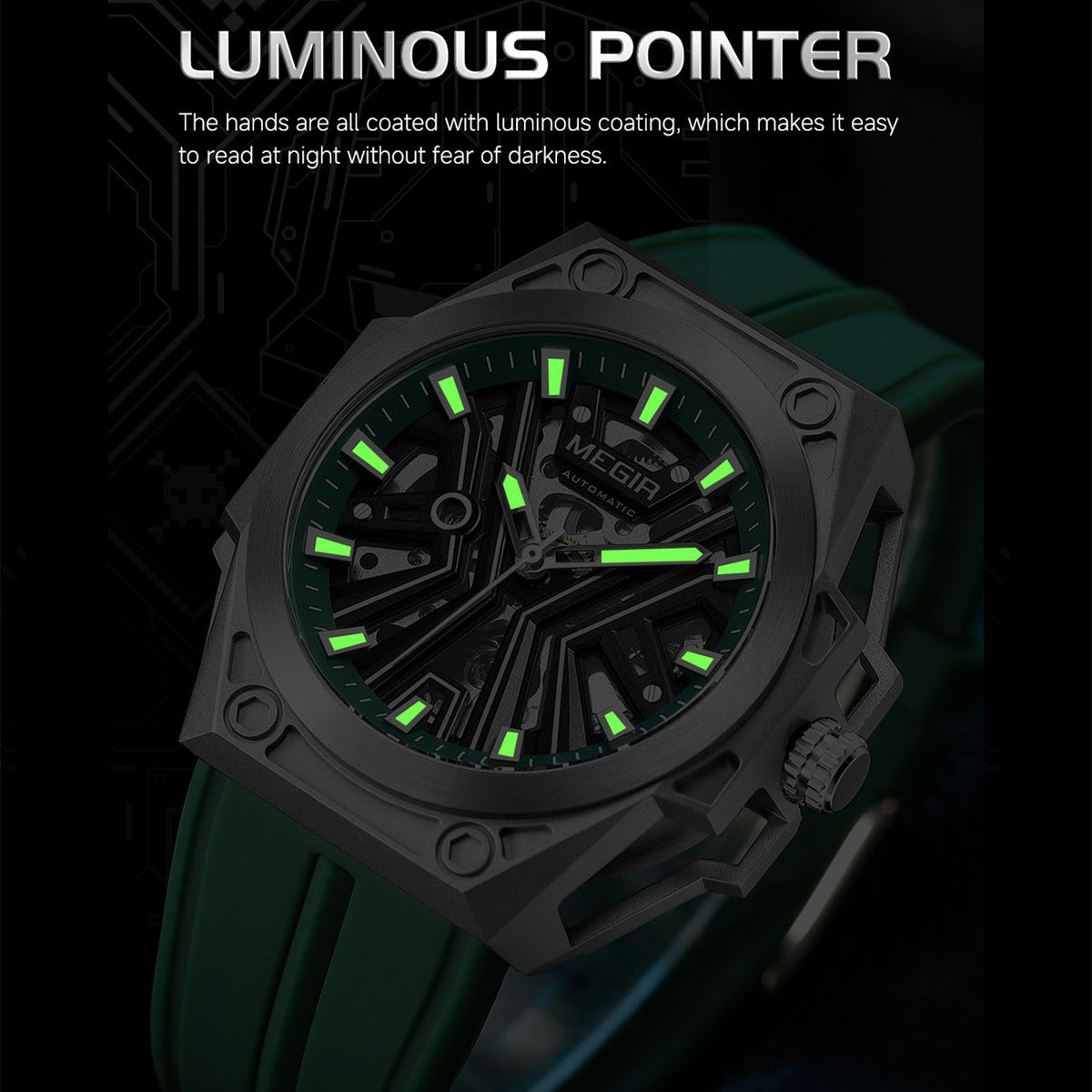MEGIR Fashion Fully Automatic Mechanical Men's Watch Stainless Steel Case Sports Military Wristwatch Waterproof Watches Clock 8603