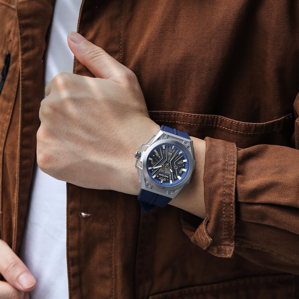 MEGIR Fashion Fully Automatic Mechanical Men's Watch Stainless Steel Case Sports Military Wristwatch Waterproof Watches Clock 8603