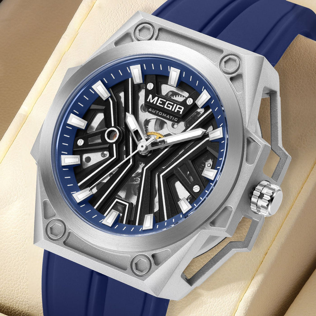 MEGIR Fashion Fully Automatic Mechanical Men's Watch Stainless Steel Case Sports Military Wristwatch Waterproof Watches Clock 8603