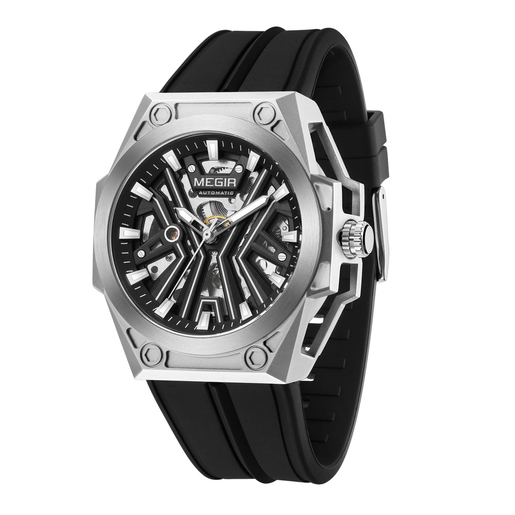 MEGIR Fashion Fully Automatic Mechanical Men's Watch Stainless Steel Case Sports Military Wristwatch Waterproof Watches Clock 8603
