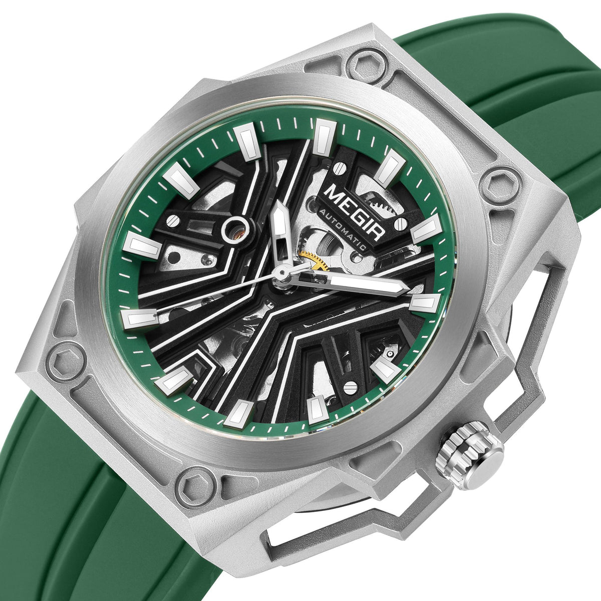 MEGIR Fashion Fully Automatic Mechanical Men's Watch Stainless Steel Case Sports Military Wristwatch Waterproof Watches Clock 8603