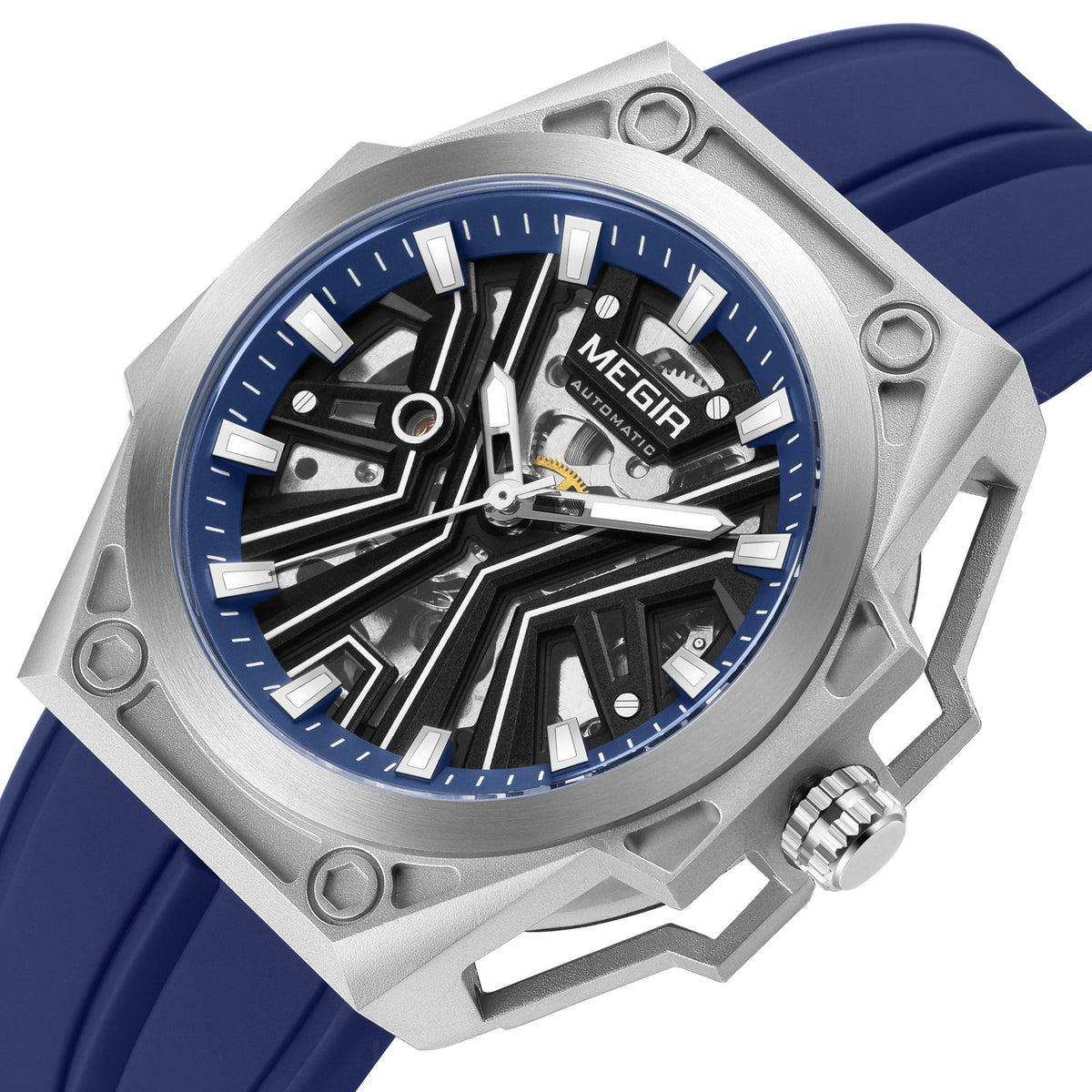 MEGIR Fashion Fully Automatic Mechanical Men's Watch Stainless Steel Case Sports Military Wristwatch Waterproof Watches Clock 8603