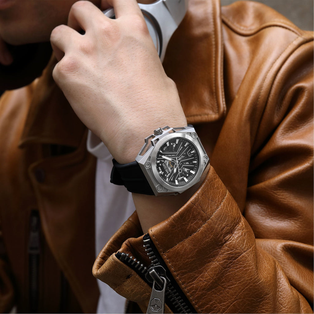MEGIR Fashion Fully Automatic Mechanical Men's Watch Stainless Steel Case Sports Military Wristwatch Waterproof Watches Clock 8603