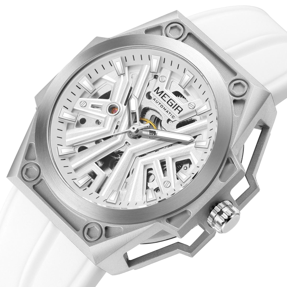 MEGIR Fashion Fully Automatic Mechanical Men's Watch Stainless Steel Case Sports Military Wristwatch Waterproof Watches Clock 8603