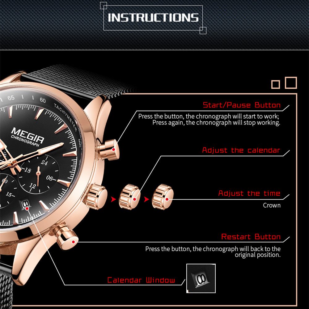 MEGIR Fashion Watch for Men Top Luxury Big Dial Business Quartz Watches Waterproof Steel Wrist Watch Clock Relogio Masculino 2153