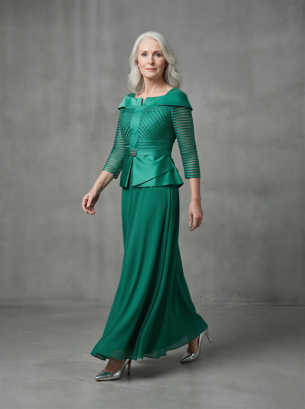 Green delicate-weave mom swing skirt suit