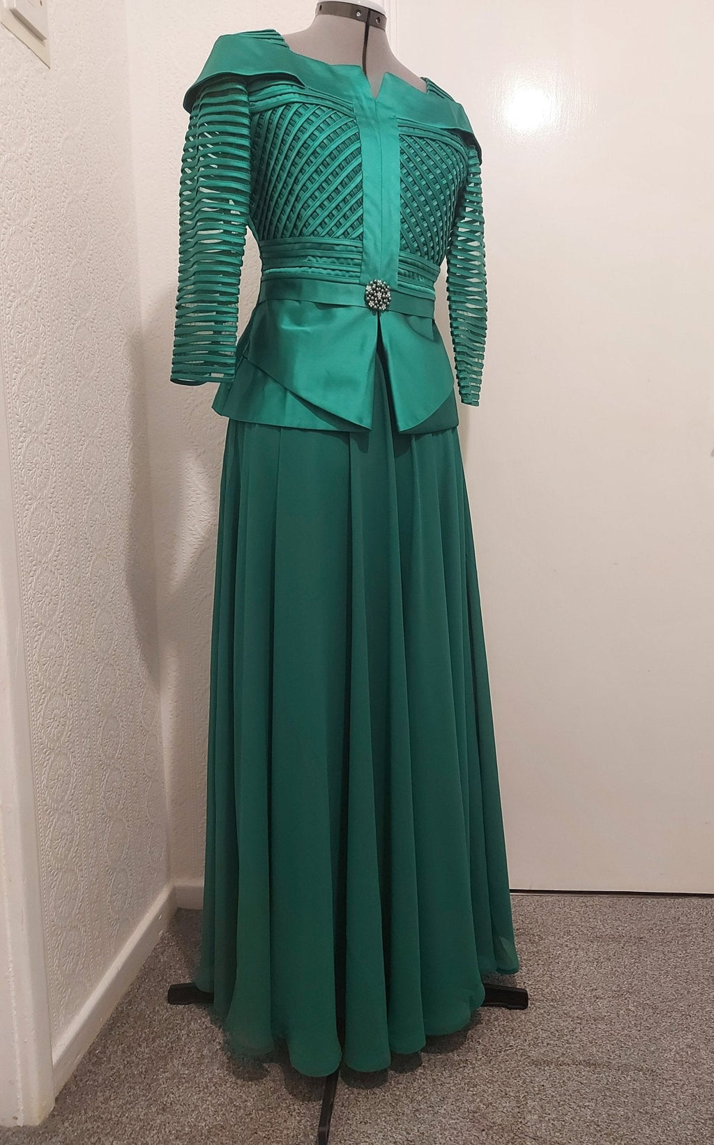 Green delicate-weave mom swing skirt suit