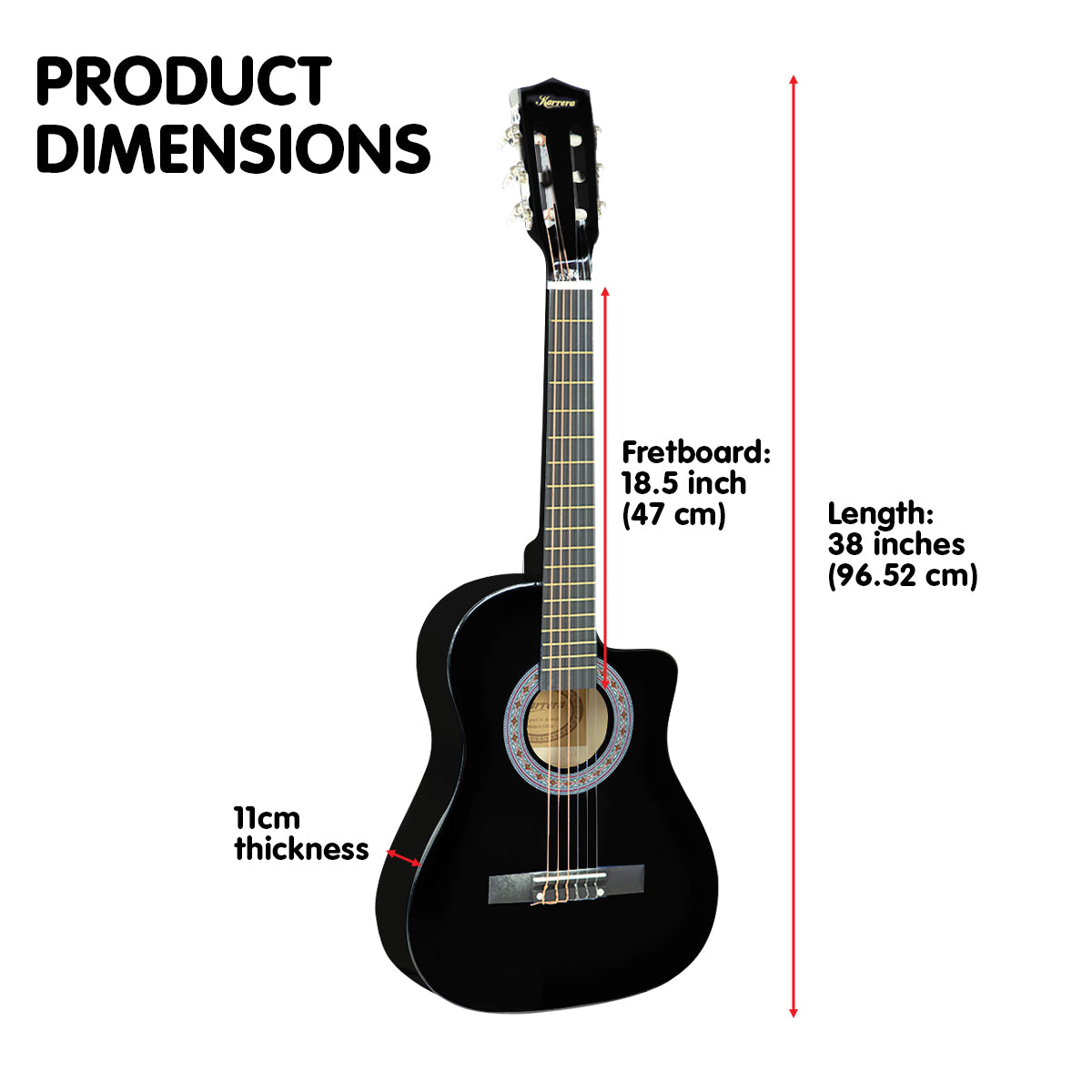 NNEDPE 38in Cutaway Acoustic Guitar with guitar bag - Black