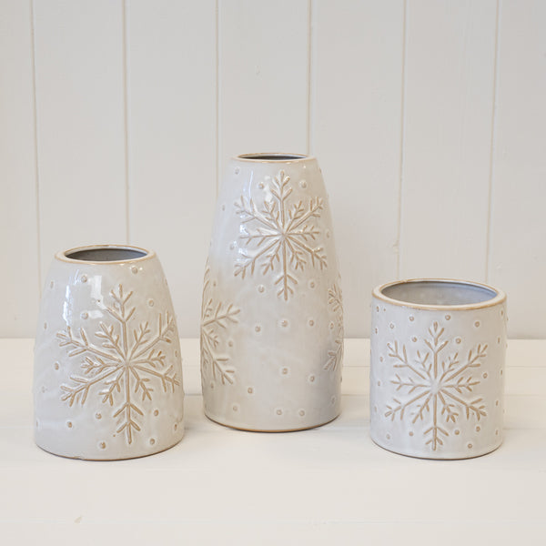 Frosted Snowflake Pot Seasonal Ceramic Pot